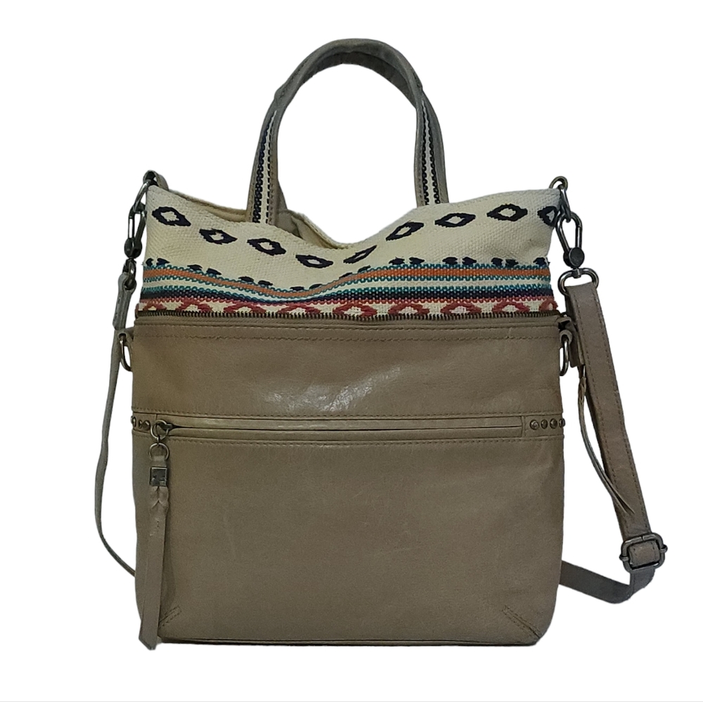 The Sak Brea Convertible Tote Crossbody Shoulder Bag in Taupe Aztec Shitake Loom